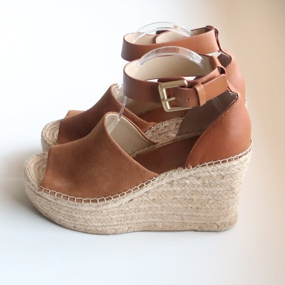Marc Fisher Adalyn Brown Suede & Leather Platform Espadrille Ankle Strap Sandals - Picture 10 of 16
